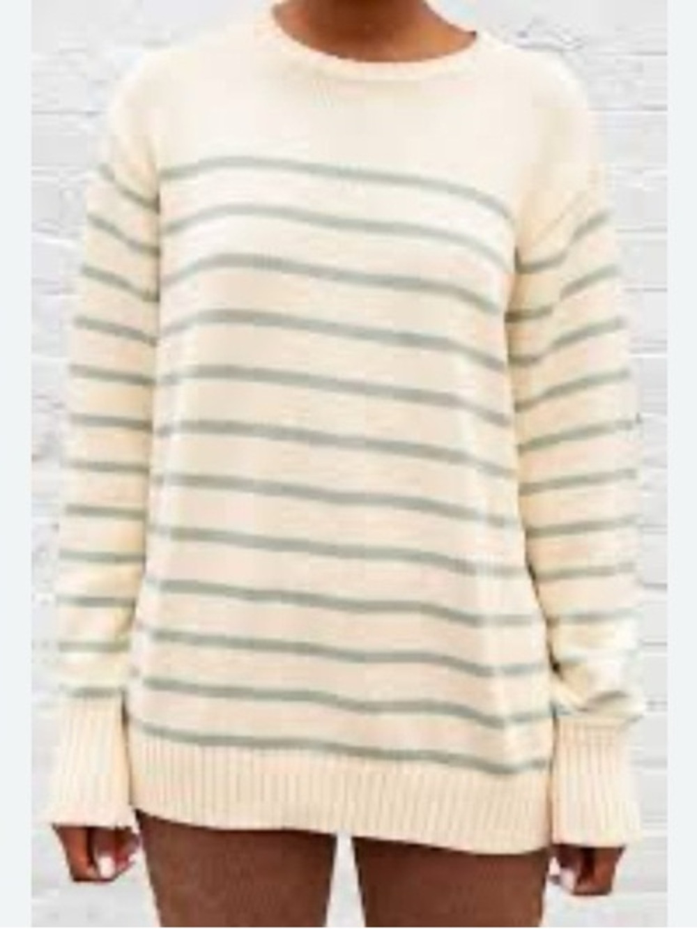 Brandy Melville Cream Sweater with Light Blue Stripes